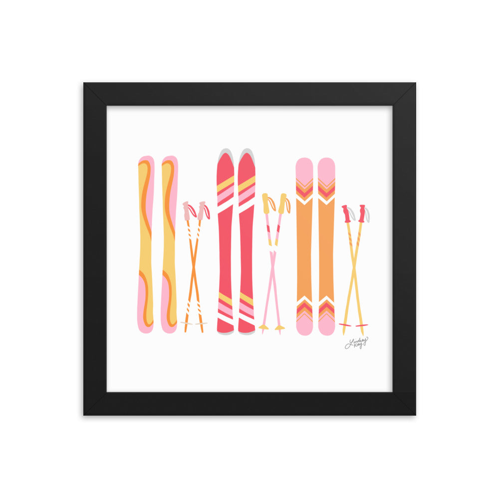 Ilustración de esquí (paleta cálida) - Lámina enmarcada